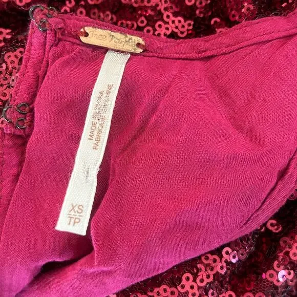 Free People Halter Dress XS Red Sequin Liquid Shine Mini NYE Holiday Party Glam - Picture 13 of 15